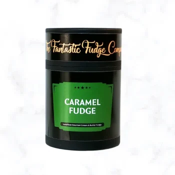 Caramel Fudge Gift Tub on a white marble background
