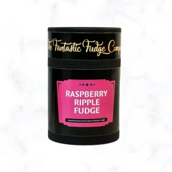 Raspberry Ripple Fudge Gift Tub displayed on a white marble background