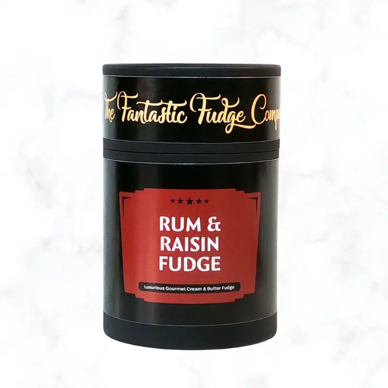Rum & Raisin Tub Rum & Raisin Fudge Gift Tub displayed on a white marble background