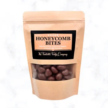 Honeycomb bites gift pouch displayed on a white marble background